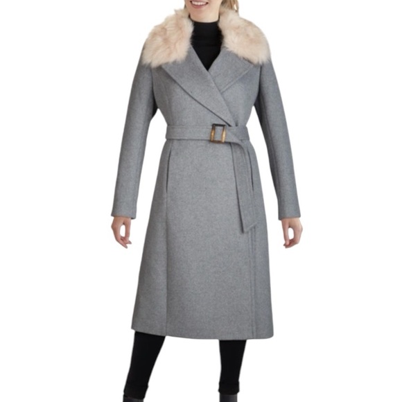 Cole Haan Signature Slick Wrap Coat with Faux Fur Trim - Picture 2 of 16